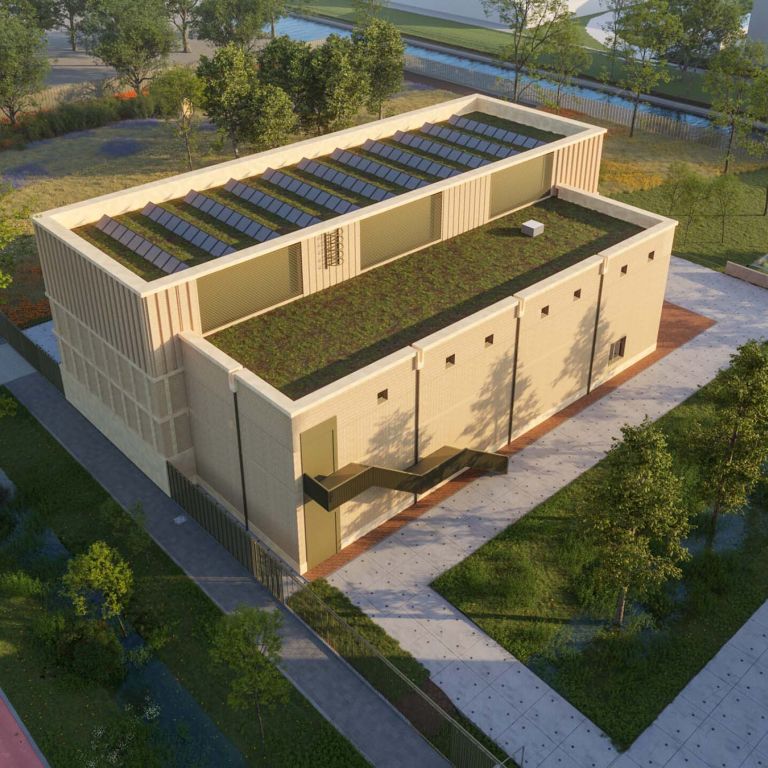 Groen dak hoofdverdeelstation energievoorziening, Papaverweg Amsterdam